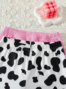 4pcs Tween GirlsCute Purple Theme Cow Print Cami Top And Shorts Snug Fit Homewear Set - Pink - View 4