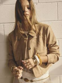 Aralina 女式纯色长袖单排扣实用口袋休闲夹克 - 棕色 - 查看 3