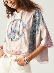 Bohemela 大码女式休闲宽松抽绳雏菊印花连帽 T 恤