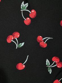 少女优雅甜美法式樱桃印花露背短款溜冰裙