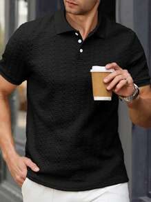 Manfinity Bizformal 男式米色条纹心形纹理休闲 Polo 衫 - 黑色 - 查看 4