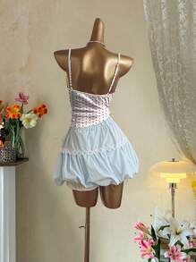 CovetEZ Camisola floral encaje de flores en miniatura con escote en V profundo para mujer, atuendo de primavera/verano