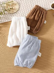 Conjunto de 3 piezas para recién nacido niño/niña: shorts de verano casuales versátiles a rayas y de unicolor con cintura elástica, leggings y ropa interior - Multicolor - Ver 5