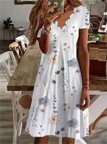 Breezaya Women's Summer Holiday Lace Patchwork Tie-Dye Print Sleeveless Dress