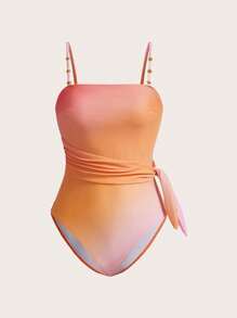 Swim Oasis Elegant Romantic Summer Beach Vacation Floral Sunset Gradient Color Jumper & Skirt 2-In-1 Premium Set - Multicolor - View 5