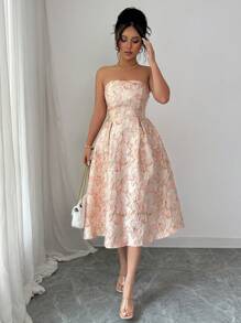 Selianne Women's Elegant Bandeau Midi Dress, Suitable For Going Out & Parties - Pink - View 7