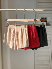 Comfortcana Bộ quần short ống rộng dệt cotton dành cho nữ, mùa hè - Đỏ - Xem 2