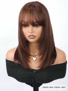 Glueless Layered Straight Wig Bob Wig With Bangs Human Hair 4x4 Pre-Cut Lace Glueless Wigs Silk Bob Wig Wear And Go Breathable Short Bob Wigs 4# Chocolate Brown Bob Wig 10-14 Inch - S4 - View 2