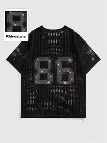 ROMWE MEN Prep Men's Jersey Fashion Rhinestone Hollow Out Knit Sweater, Summer - Black - View 1
