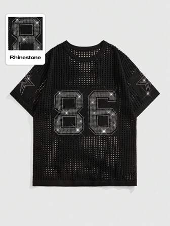 Prep Men's Jersey Fashion Rhinestone Hollow Out Knit Sweater, Summer