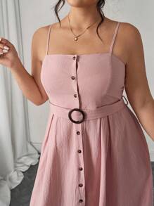 SHEIN Unity 可调节肩带收腰百搭连衣裙、度假连衣裙、优雅女士连衣裙、派对连衣裙、日常节日连衣裙 - 藕粉色 - 查看 6