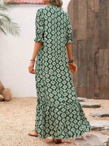 SHEIN LUNE 女士休闲宽松连衣裙 - 綠色 - 查看 2