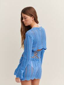 Nöista Women's Solid Color Hollow Design Slim Fit Fashion Sweater - Blue - View 2