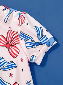 SHEIN Baby Girl Summer Bodysuit With Patriotic Element Prints, Pink, Comes With Matching Headband, Everyday/Outdoor Essential,4th Of July - Pink - View 5