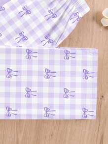 SHEIN Leap Crew Tween Girls Casual Lounge Set - Crew Neck Short Sleeve Top And Loose Pants 2pcs Pajama Set