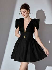 Poshira Women Ball Gown Dress, Solid Color, Fashion Suitable For Summer