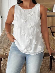 SHEIN Clasi Plus Size Women 3D Floral Decor Sleeveless Round Neck Fashion Blouse - White - View 7