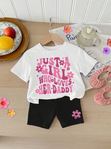 SHEIN Baby Girl Casual Simple Short Sleeve Outfit, Suitable For Spring And Summer - Multicolor - View 2