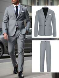 Calvornis 2pcs Men's Grey Suit, Business Casual Fashion Prom Suits For Men Men Fashion Suits Suit For Man Men Dress Suits