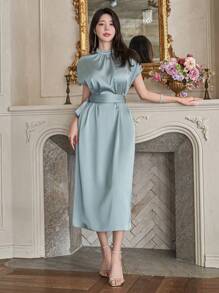 DAZY Neues elegantes & anmutiges Satinmidiekleid für Damen im Sommer