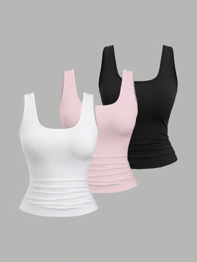 Sweetra توب كاجوال ملابس علوية صيفي للمرأة البدينة بياقة مربعة وكشكشة