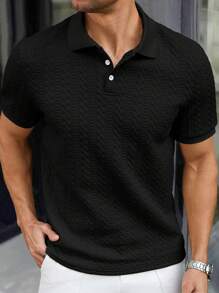 Manfinity Bizformal 男式米色条纹心形纹理休闲 Polo 衫 - 黑色 - 查看 5