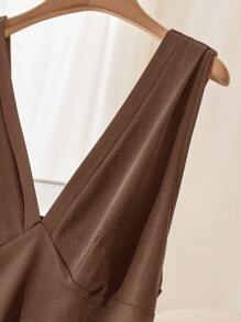 CosyJoli Plus Size Women's Simple V-Neck Pleated Fitted Black Camisole, New Spring Collection,Business Casual Woman - Coffee Brown - View 6