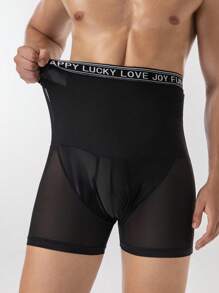 Men's Letter Tape Contrast Mesh Breathable Shorts, Shaping Bottoms