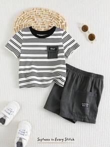 Cozy Pixies 2件套男婴装饰柔软条纹针织套头衫和松紧腰短裤套装 - 彩色 - 查看 3