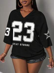 Slaydiva Casual Minimalist Letter & Number Graphic 23 Black T-Shirt Suitable For Summer, Sporty Apparel - Black - View 5