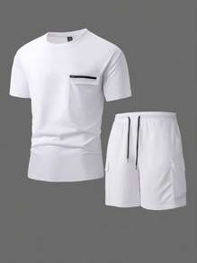 Manfinity LEGND Men's Summer Flap Pocket Loose T-Shirt & Cargo Shorts Set