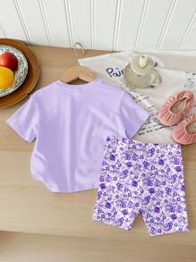 SHEIN Set casual da ragazza di 2 pezzi composto da shorts e maglietta a maniche corte, adatto per l'estate