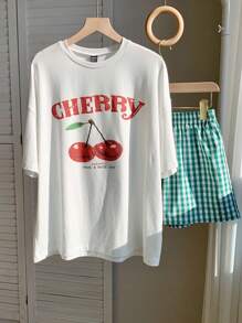 Comfortcana 全新夏季女式樱桃印花两件套日常穿搭 - 綠色 - 查看 4