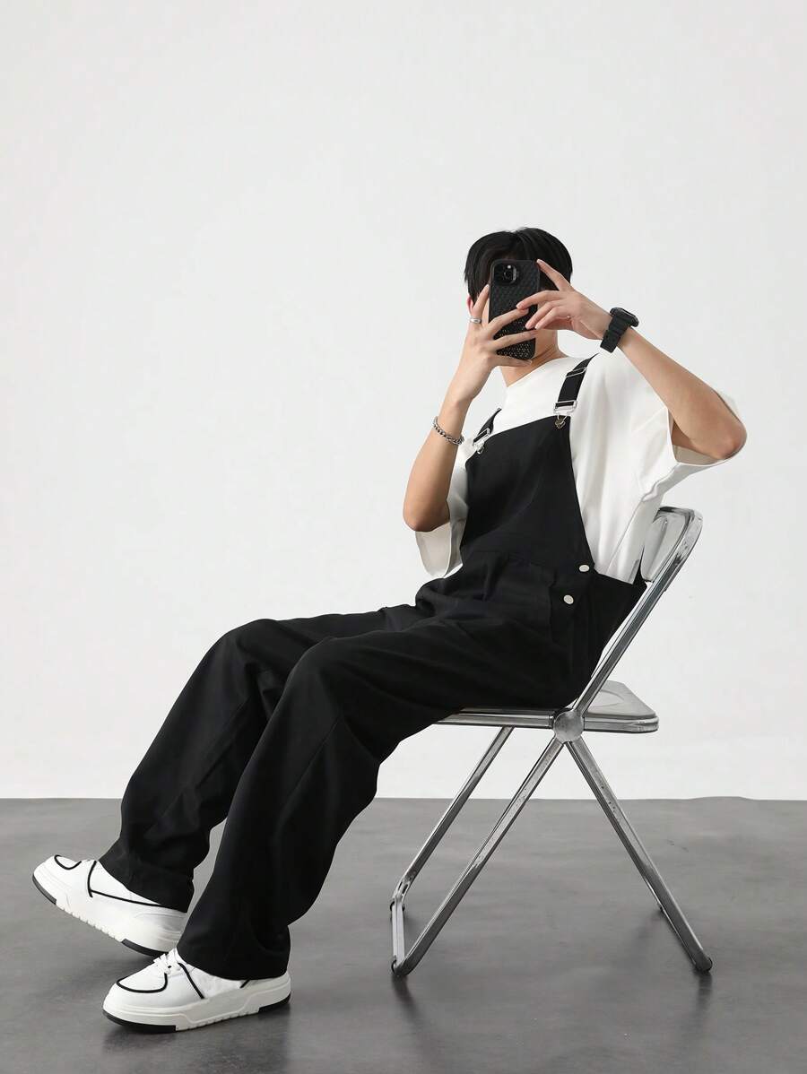 Claim Dot Men's Fashion Slant Pocket Jumpsuit, Suitable For Summer, Fall