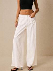 Poéselle Pantaloni casual casual donna a gamba dritta con tasche doppie, a tinta unita e vestibilità morbida