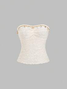 Sweetra 女士时尚抹胸短款上衣，度假风格 - 杏色 - 查看 1