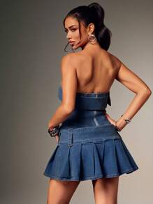 Denimoi Belted Fit And Flare Denim Mini Dress