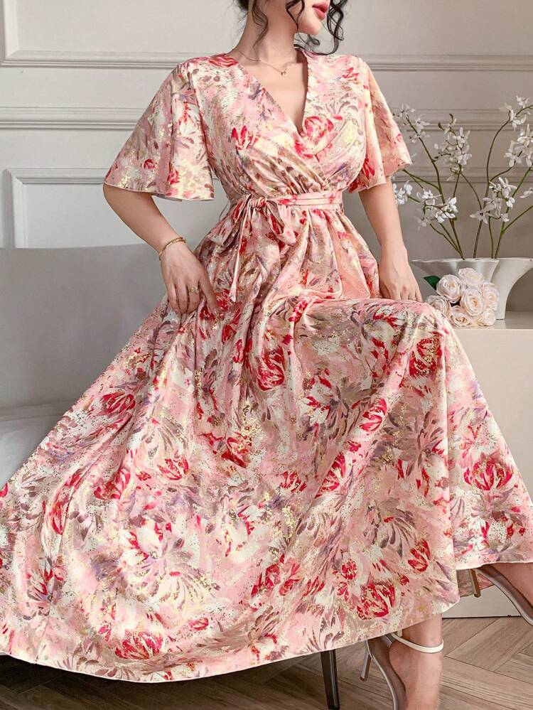 Summer New Elegant Ditsy Floral Umbrella Dress, Suitable For Women Wedding Guest Formal Dress Boho