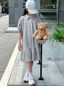 DAZY Tween Girls Casual Daily Fall Dress - Grey - View 1