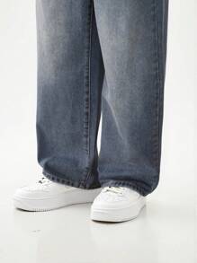 Teen Boy Light Blue Washed Classic Simple Versatile Wide Leg Jeans, Loose & Comfortable - Medium Wash - View 6