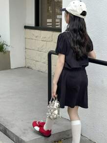 Dazy Kids Tween Girls Polo T-Shirt & Lace Trim Skirt 2PC Sets