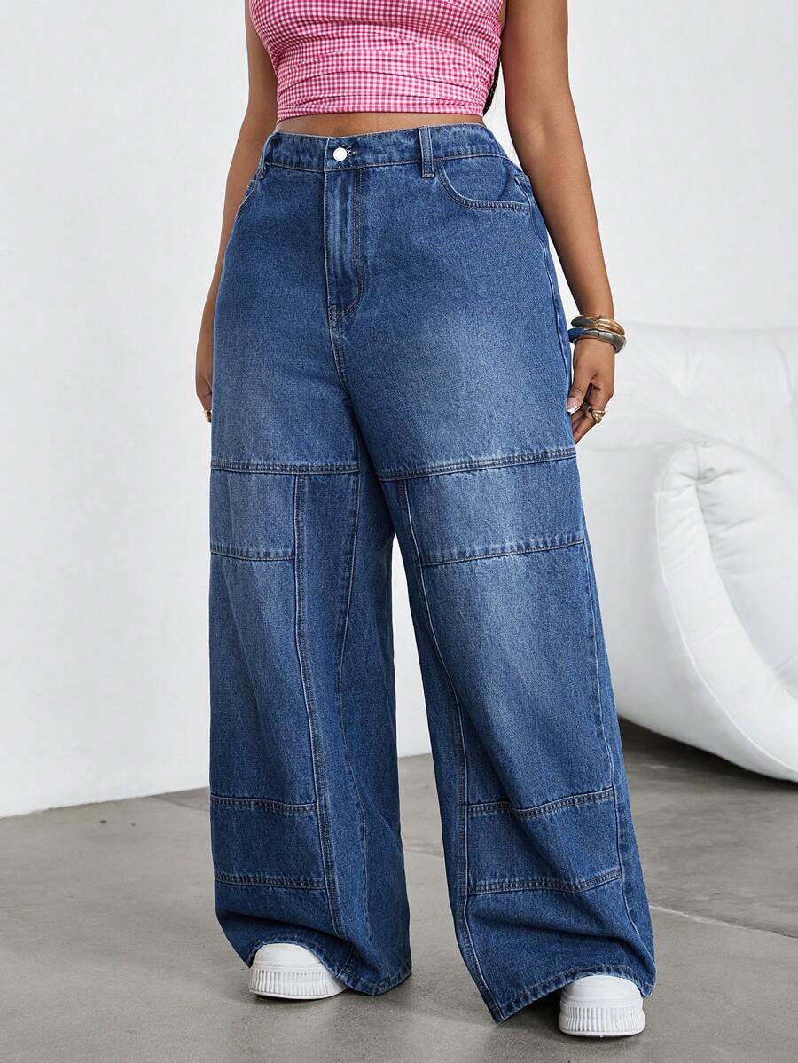 SHEIN EZwear Plus Size Blue Straight-Leg Casual Denim Jeans,Blue,Suitable For Parties, Holidays, Dates, Valentine's Day, Afternoon Tea, Summer / Summer Outfits / Summer Clothes,Year-Round,For Spring/Summer Holiday,Suitable For Summer,Blue Summer,Vacation Outfits Woman,Easter,Spring,Western,Office Outfits For Women,Rave Outfits,Baby Shower Dress,Cottagecore,Country Outfits Women, Chic,Dresses For Women Elegant,Beach Dress,Graduation Dress,Vacation Dress,Easter Dress,Sundress - Blue - View 1