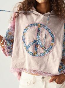 Bohemela 大码女式休闲宽松抽绳雏菊印花连帽 T 恤