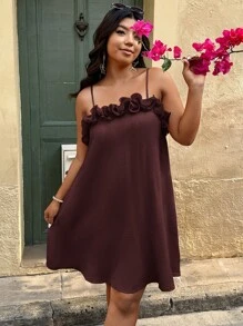 Breezaya 大码女式纯色荷叶边宽松时尚吊带背心连衣裙