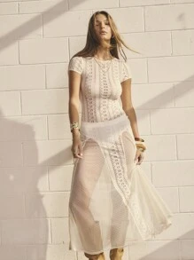 Aralina 女士性感透明蕾丝连衣裙 - 奶油色 - 查看 8