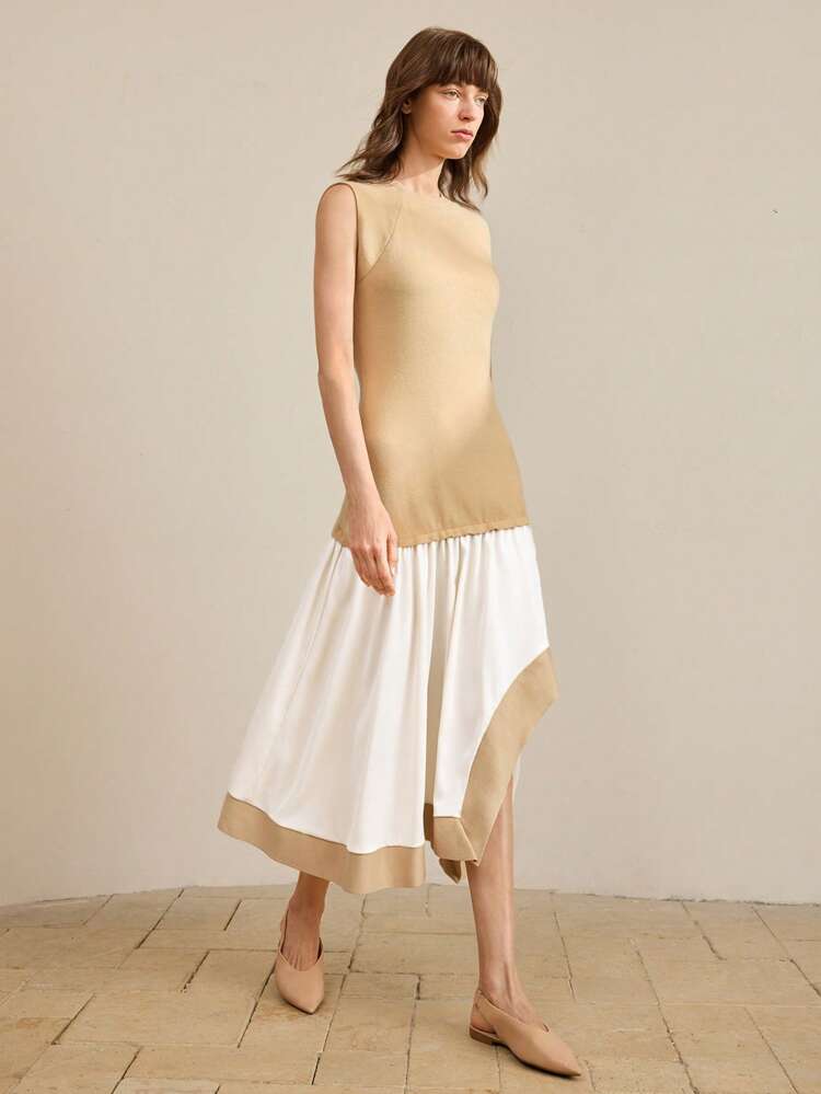 2025 Summer Women's Casual Asymmetrical Hem Sleeveless Dress, Colorblock Dress For Saint John's Day, Graduation, Holiday, Summer Outfit And Independence Day