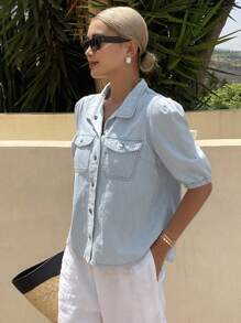 Livesso Women's Casual Denim Puff Sleeve Top For Summer Women Jacket,Fall Women Clothes