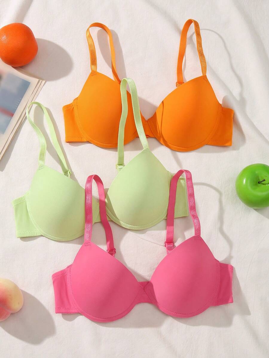 SHEIN 3pcs/Set Women's Solid Color Comfortable Bras With Underwire