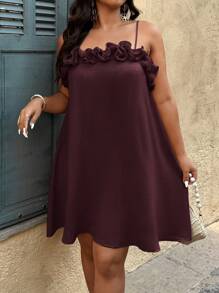 Breezaya 大码女式纯色荷叶边宽松时尚吊带背心连衣裙