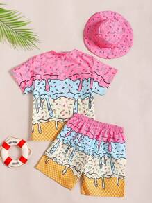 Young Boy's Contrast Color Splice Beach Coverup Set - Multicolor - View 2